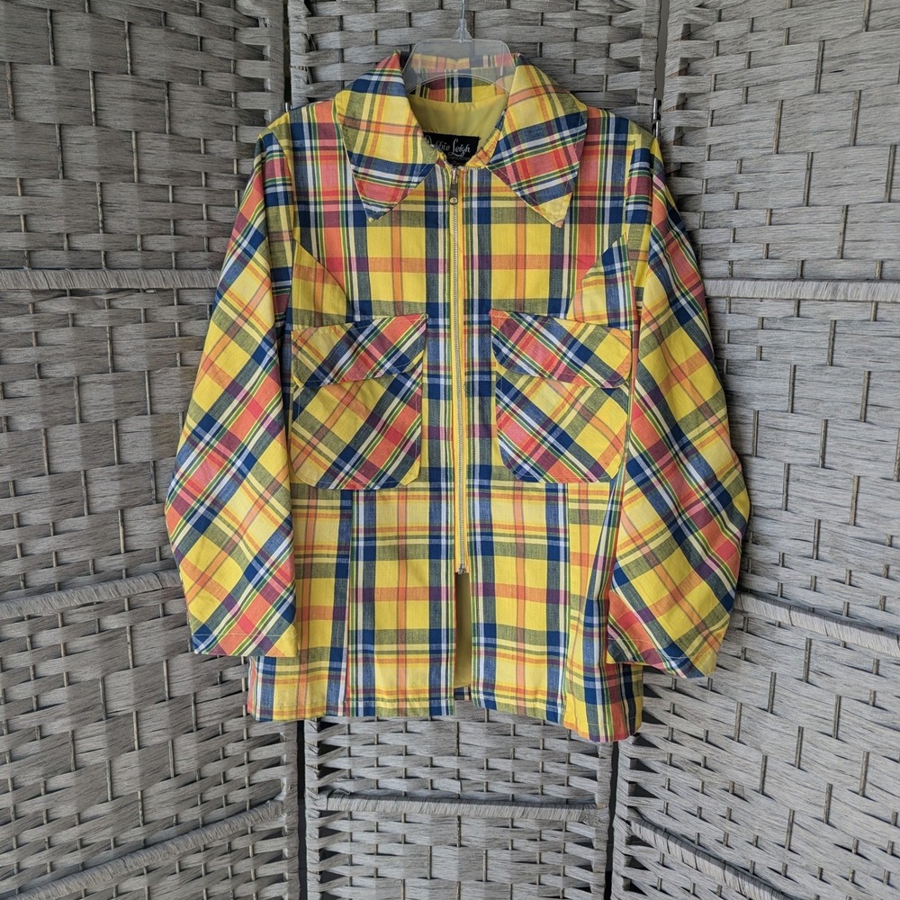 Vtg Debbie‎ Leigh Jacket Yellow Red Blue Plaid Zip Up Sz 13/14 Japan